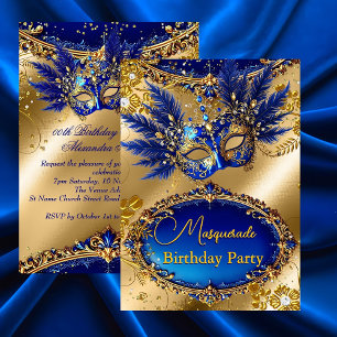Invitación Fiesta de Cumpleaños con Máscara de Disfraz Dorado
