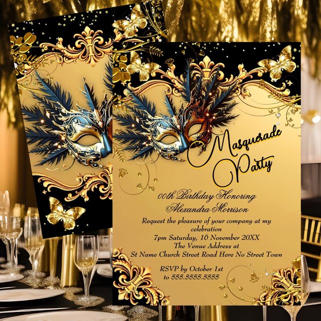 Invitación Fiesta de Cumpleaños con Máscara de Disfraz Dorado (Subido por el creador)