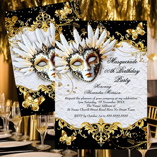Invitación Fiesta de Cumpleaños con Máscara de Disfraz Dorado (Subido por el creador)
