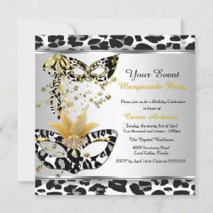 Invitación Fiesta de Cumpleaños con Máscara Leopardo Negro Pl