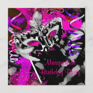 Invitación Fiesta de Cumpleaños con Máscaras Baile Negro Plat