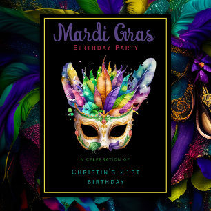 Invitación Fiesta de Cumpleaños con Máscaras de Mardi Gras Ch