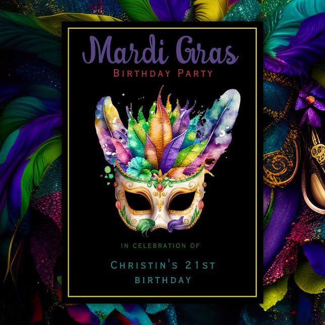 Invitación Fiesta de Cumpleaños con Máscaras de Mardi Gras Ch (Subido por el creador)