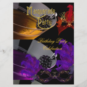 Invitación Fiesta de Cumpleaños con Máscaras de Purpura Rojo 