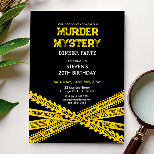 Invitación Fiesta de cumpleaños con misterio de asesinato con