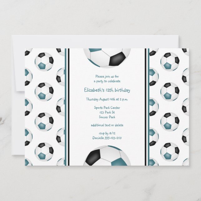 Invitación fiesta de cumpleaños con motivo de balones de fútb (Anverso)