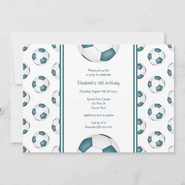 Invitación fiesta de cumpleaños con motivo de balones de fútb (Anverso)
