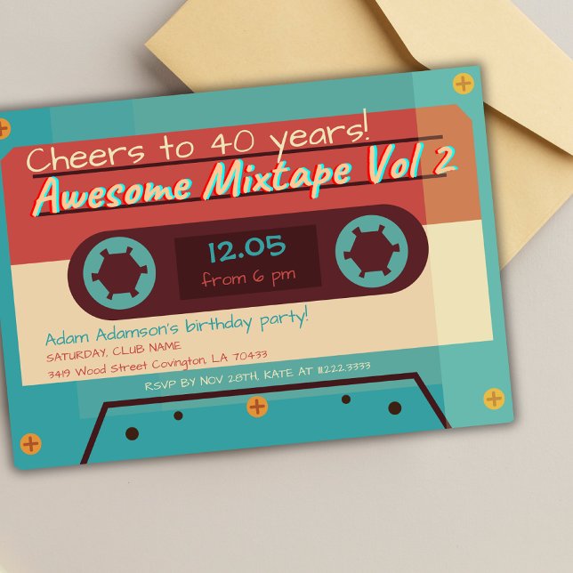 Invitación Fiesta de cumpleaños con música de casete retro de (Subido por el creador)