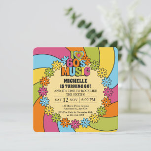 Invitación Fiesta de Cumpleaños con Música de los 60 Retro Gr