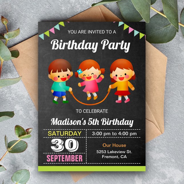 Invitación Fiesta de Cumpleaños con Niños Saltando a la Comba (Subido por el creador)