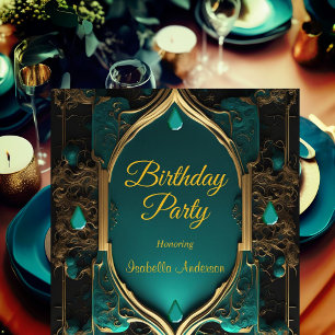 Invitación Fiesta de Cumpleaños con Oro y Esmeralda de Jade A