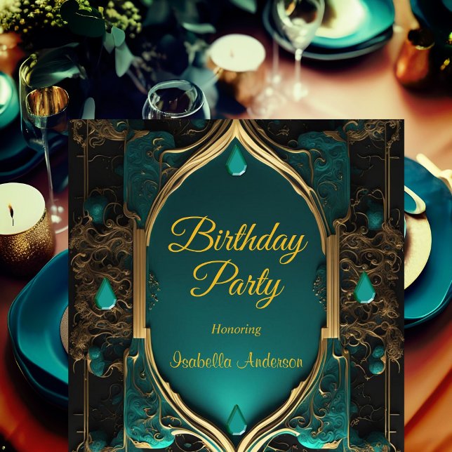 Invitación Fiesta de Cumpleaños con Oro y Esmeralda de Jade A (Subido por el creador)