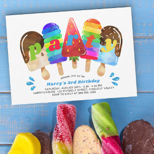Invitación Fiesta de Cumpleaños con Paletas de Hielo para Niñ