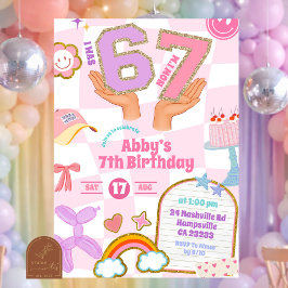 Invitación Fiesta de Cumpleaños con Parche Estético Retro 67