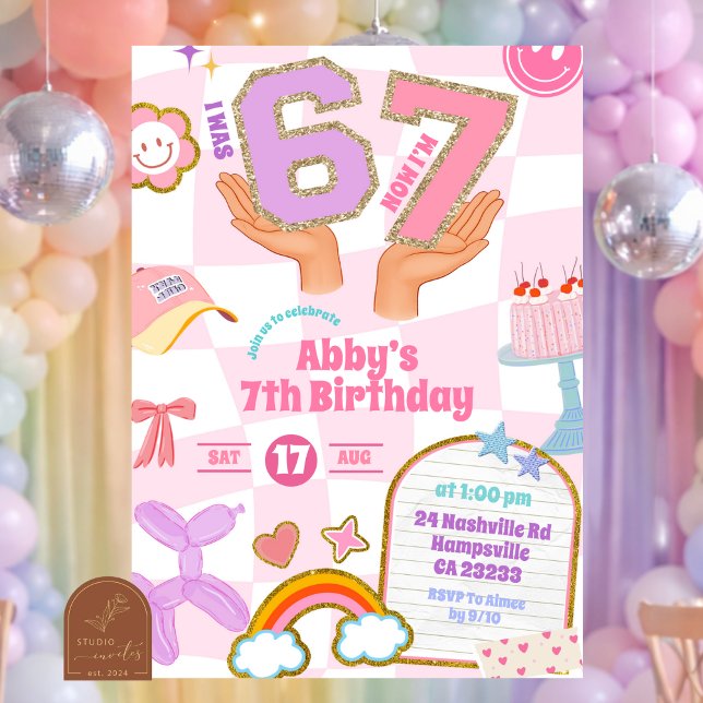 Invitación Fiesta de Cumpleaños con Parche Estético Retro 67 (Subido por el creador)