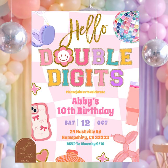 Invitación Fiesta de Cumpleaños con Parche Retro de Doble Díg (Subido por el creador)
