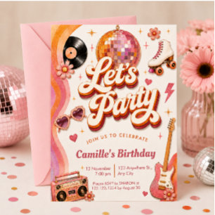 Invitación Fiesta de Cumpleaños con Patines de Rodillos Retro