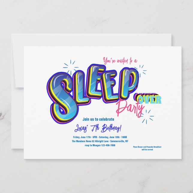 Invitación Fiesta de Cumpleaños con Pernocta (Anverso)