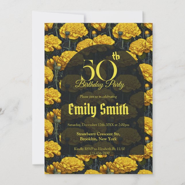 Invitación Fiesta de Cumpleaños con Pétalos de Clavel Persona (Anverso)