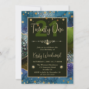 Invitación Fiesta de Cumpleaños con Piedra Agata y Brillo Azu