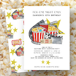 Invitación Fiesta de cumpleaños con pijamada temática de cine