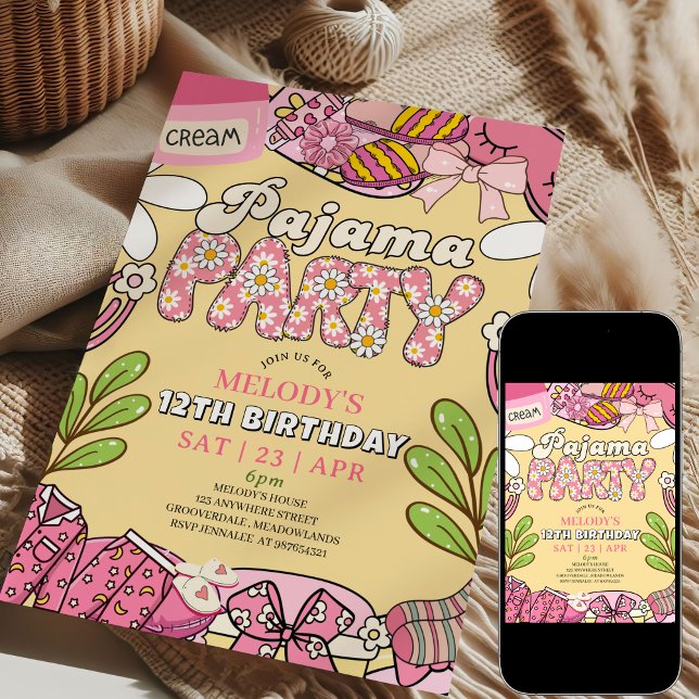 Invitación Fiesta de Cumpleaños con Pijamas de Margaritas Ros (Subido por el creador)