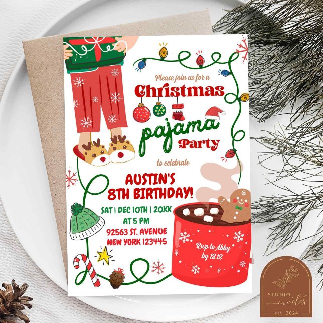 Invitación Fiesta de Cumpleaños con Pijamas de Navidad (Subido por el creador)