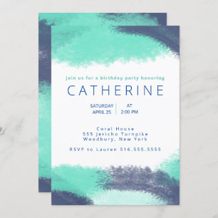 Invitación Fiesta de cumpleaños con pincel Verde azulado azul