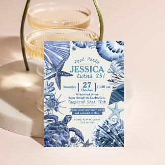 Invitación Fiesta de Cumpleaños con Piscina Costera de Acuare