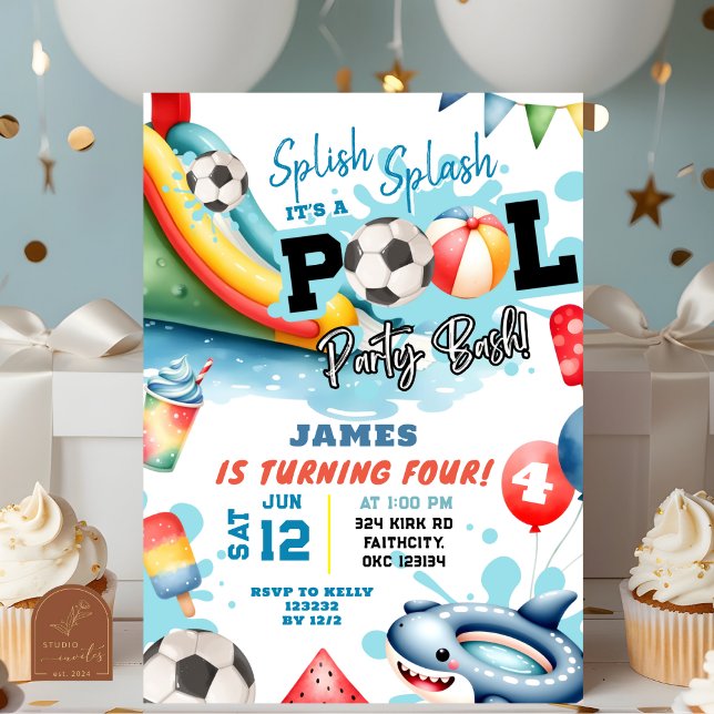Invitación Fiesta de Cumpleaños con Piscina de Balones de Fút (Subido por el creador)