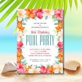 Invitación Fiesta de Cumpleaños con Piscina de Floral Tropica