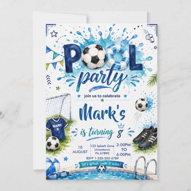 Invitación Fiesta de Cumpleaños con Piscina de Fútbol (Anverso)