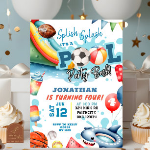 Invitación Fiesta de cumpleaños con piscina de pelotas deport