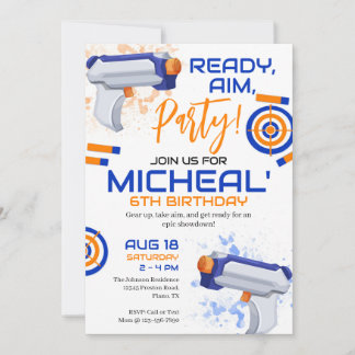 Invitación Fiesta de cumpleaños con pistola de dardos