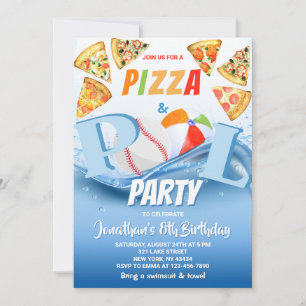 Invitación Fiesta de Cumpleaños con Pizza y Piscina