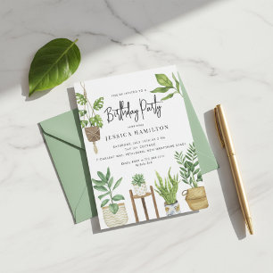 Invitación Fiesta de cumpleaños con plantas en macetas al est