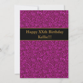 Invitación Fiesta de Cumpleaños con Purpurina Morada y Mensaj