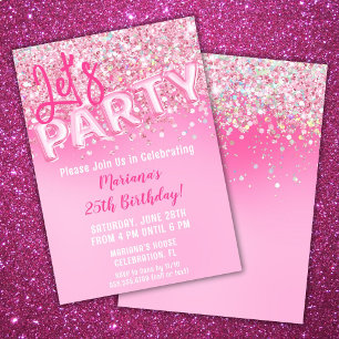 Invitación Fiesta de cumpleaños con purpurina rosa