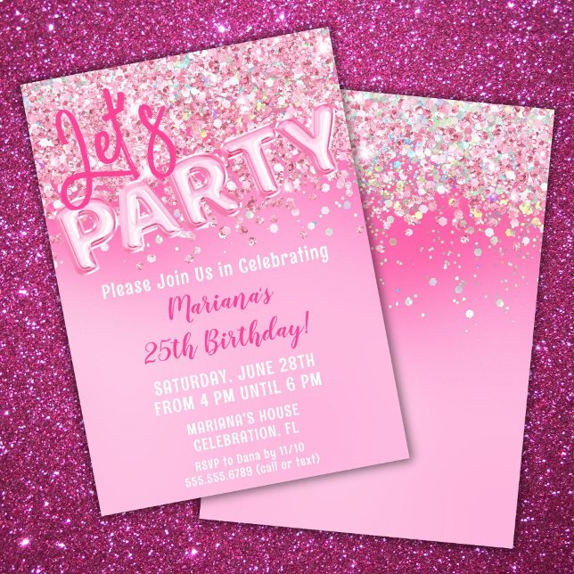 Invitación Fiesta de cumpleaños con purpurina rosa (Subido por el creador)