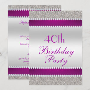 Invitación Fiesta de Cumpleaños con Purpurina y Diamantes