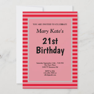 Invitación Fiesta de Cumpleaños con Rayas Rojas enmarcadas