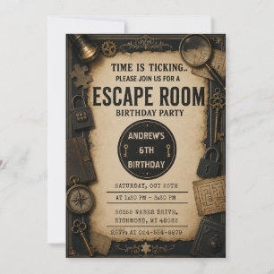 Invitación Fiesta de cumpleaños con sala de escape personaliz