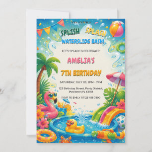 Invitación Fiesta de Cumpleaños con Salpicaduras en la Piscin