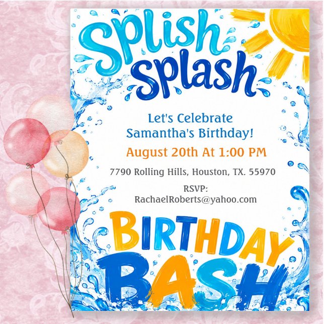 Invitación Fiesta de Cumpleaños con Salpicaduras en la Piscin (Subido por el creador)