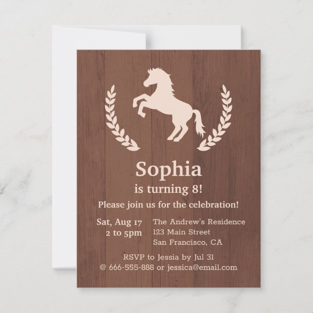 Invitación Fiesta de Cumpleaños con Silueta de Caballo Elegan (Anverso)
