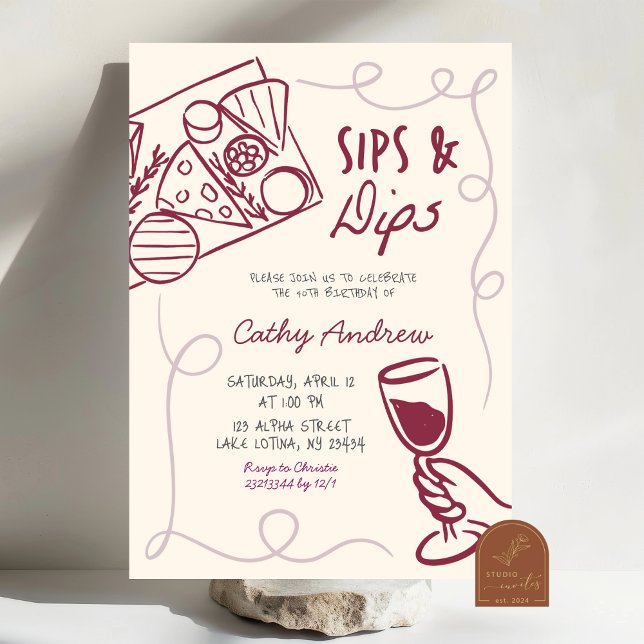 Invitación Fiesta de cumpleaños con Sips and Dips extravagant (Subido por el creador)