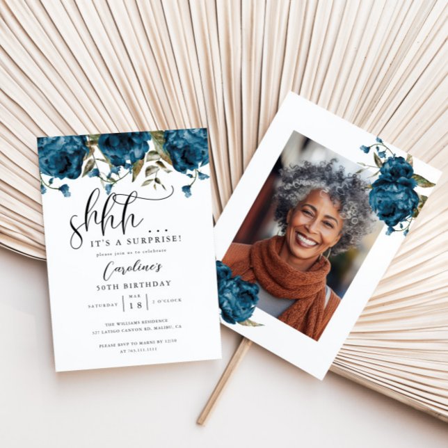 Invitación Fiesta de cumpleaños con sorpresa de Navy Blue Flo (Subido por el creador)