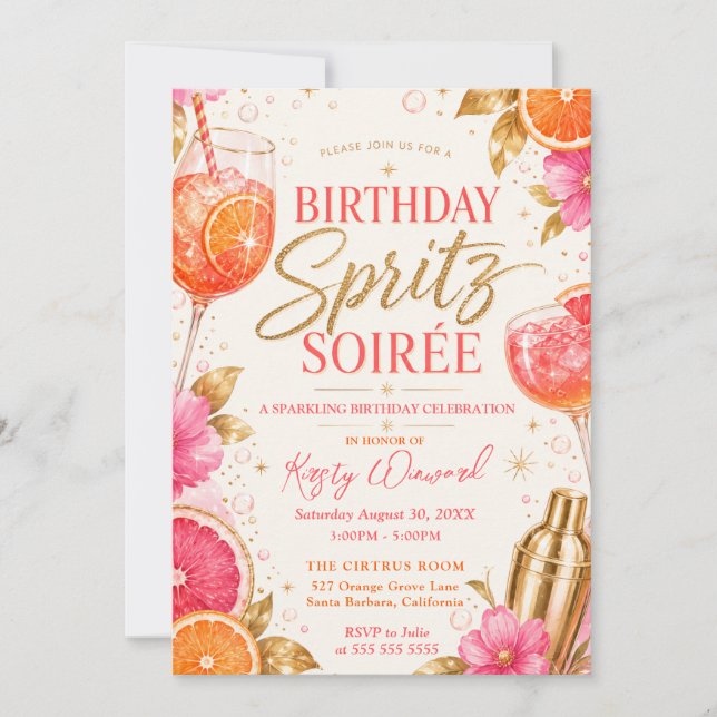 Invitación Fiesta de cumpleaños con Spritz Citrus (Anverso)