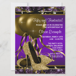 Invitación Fiesta de Cumpleaños con Tacones Altos Morados y D