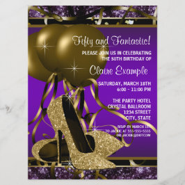 Invitación Fiesta de Cumpleaños con Tacones Altos Morados y D